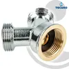 A chrome-plated brass T-connector for plumbing, with threaded connections. Produktbild-Vorschau