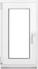 A white PVC window with a glass pane and a handle, presented against a white background. Produktbild-Vorschau