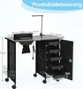 A product image showing a manicure table with dimensions and features labeled. Voir les images du produit