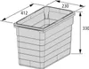 A technical drawing of a gray plastic bin with dimensions indicated by lines and numbers. Produktbild-Vorschau