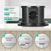 A product image showing a retractable power outlet and installation instructions. Produktbild-Vorschau
