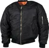 A black bomber jacket with an orange lining is shown against a white background. Produktbild-Vorschau