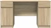 A front view of a wooden desk with drawers on either side and an open shelf in the middle. Produktbild-Vorschau