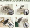 A collage of four images showing cats interacting with a cat tree, highlighting its features and use. Náhled obrázku produktu