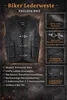 PAULGOS gilet in pelle biker cowl club waistcoat chopper Anteprima dell’immagine prodotto 8