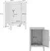 Two views of a white industrial-style nightstand with dimensions indicated by measurement lines and text. Produktbild-Vorschau