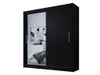 A black sliding door wardrobe with a mirrored door, reflecting a bedroom interior. Produktbild-Vorschau