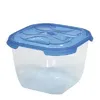 A clear plastic food storage container with a blue lid, shown on a white background. Produktbild-Vorschau