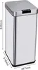 A silver automatic trash can with dimensions indicated. Produktbild-Vorschau