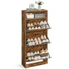 A tall, narrow shoe rack with a rustic wood finish. Náhled obrázku produktu