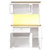 A white cabinet with a wooden top and LED lighting inside, shown against a white background. The cabinet has glass doors on the top section and solid doors on the bottom section, with a drawer in between. Anteprima dell’immagine prodotto