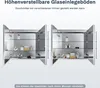 Two open mirrored cabinets showing adjustable glass shelves with various toiletries and decorative items. Anteprima dell’immagine prodotto