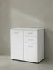 Weiße Kommode mit einer Breite von 71 cm und zwei Schubladen freigestellt auf einem komplett weißen Hintergrund._#sku_BARWL5.287# Produktbild-Vorschau