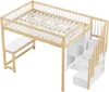 A loft bed with a desk and stairs, shown from a slightly elevated angle against a white background. Náhled obrázku produktu