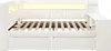 A white bed frame with a slatted base and integrated shelving and lighting. Produktbild-Vorschau