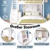 A loft bed with storage, showing different storage solutions and details of the bed. Náhled obrázku produktu