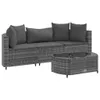4-tlg. Garten-Sofagarnitur mit Kissen Grau Poly Rattan Produktbild-Vorschau 1