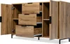 A wooden sideboard with three drawers and two doors, shown with the doors and drawers open. Anteprima dell’immagine prodotto