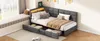 Letto 90x200 cm in tessuto grigio con testiera a L, LED Anteprima dell’immagine prodotto 8
