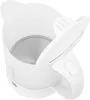 A top-down view of the inside of a white electric kettle with the lid open. Voir les images du produit