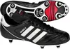 A pair of black Adidas Kaiser 5 Cup soccer cleats are shown, with one shoe displayed from the side and the other from the sole. Produktbild-Vorschau