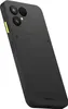 A black smartphone with a yellow accent on the side, shown from a diagonal back angle against a white background. Produktbild-Vorschau