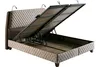 A bed with its storage compartment open, showing the internal mechanism and storage space. Produktbild-Vorschau
