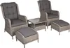 A set of outdoor furniture including two chairs, two ottomans, and a coffee table, arranged on a white background. Náhled obrázku produktu