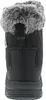 The back view of a black boot with a gray fur trim. Voir les images du produit