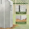 A greenhouse cover is shown in a garden setting, with text overlays highlighting stability features. Voir les images du produit