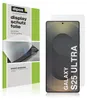 A product shot showing packaging for a screen protector and the screen protector itself applied to a smartphone. Produktbild-Vorschau