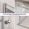 Collage of close-up shots of a shower door's components and installation details. Produktbild-Vorschau