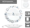 A flat lay image of a dinner plate with maritime motifs, accompanied by diagrams and icons. Podgląd zdjęcia produktu