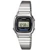 A digital watch with a silver band and black face. Voir les images du produit