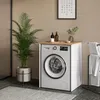 A washing machine cabinet in a bathroom setting with a plant and towels. Anteprima dell’immagine prodotto