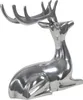 A polished silver aluminum sculpture of a reclining deer with antlers, presented on a white background. Produktbild-Vorschau