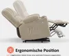 A recliner chair in a beige fabric, shown in a reclined position with its footrest extended. The background is a plain light gray. Produktbild-Vorschau