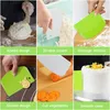 A collage of six images showing different uses of dough scrapers and cake decorating tools. Produktbild-Vorschau