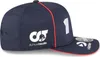 A close-up, side view of a navy blue baseball cap with red trim and white logos and numbers. Anteprima dell’immagine prodotto