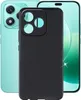 A black phone case is shown in front of two turquoise smartphones. Náhled obrázku produktu