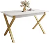 ARTON GOLD II 140 cm ausklappbarer Tisch Weiß- Metallbeine Produktbild-Vorschau 4