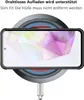 A smartphone is placed on a wireless charger, with text indicating wireless charging is supported and the case does not need to be removed. Produktbild-Vorschau