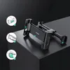 A black car headrest mount for a smartphone or tablet is shown on a dark, angled surface, with three circular diagrams illustrating its features. Náhled obrázku produktu