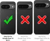 Three phone cases are shown, with a checkmark on the first and crosses on the other two, indicating compatibility. Produktbild-Vorschau