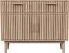 A front view of a wooden sideboard with two drawers and two cabinet doors. Podgląd zdjęcia produktu