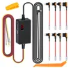A collection of car dashcam accessories, including a hardwire kit, fuse taps, and a trim removal tool, laid out on a white background. Produktbild-Vorschau