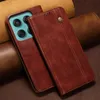 A close-up view of a brown leather phone case with a phone partially visible. Produktbild-Vorschau