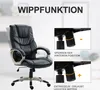 A black office chair is shown with close-up insets demonstrating its tilt function. Produktbild-Vorschau