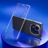 A clear phone case is shown leaning against a smartphone on a blue cylindrical platform against a blue gradient background. Podgląd zdjęcia produktu
