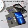 A phone case with card slots and a money pocket is shown open, with a phone inside. Produktbild-Vorschau